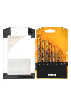 Набор сверл по металлу, 1-10 мм, Р6М5К8-TiN, Golden Tip, 10 шт Denzel