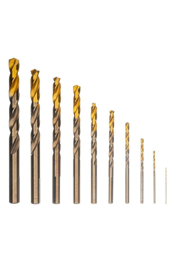 Набор сверл по металлу, 1-10 мм, Р6М5К8-TiN, Golden Tip, 10 шт Denzel