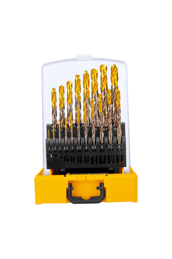 Набор сверл по металлу, 1-10 мм, Р6М5К8-TiN, Golden Tip, 19 шт Denzel