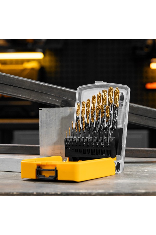 Набор сверл по металлу, 1-10 мм, Р6М5К8-TiN, Golden Tip, 19 шт Denzel