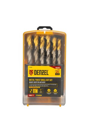 Набор сверл по металлу, 1-13 мм, Р6М5-TiN, Golden Tip, 25 шт Denzel