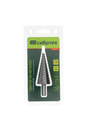 Сверло ступенчатое по металлу, 6-8-10-12-14-16-18-20-22-24-26-28-30мм, 4241 Сибртех