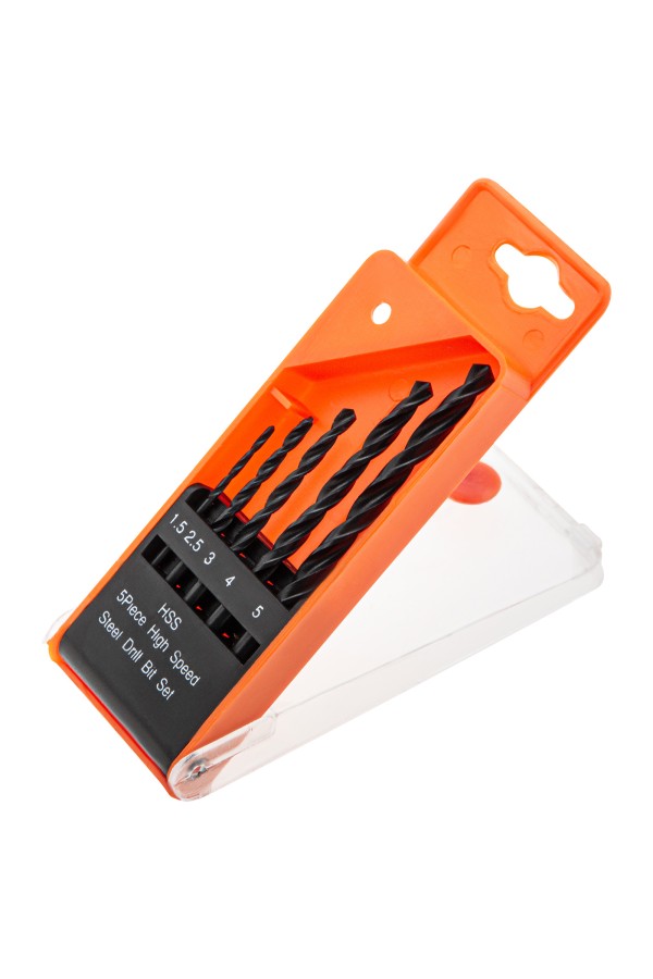 Набор сверл по металлу, 1.5-2.5-3-4-5 мм, HSS, 5 шт, пластиковый бокс, цилиндрический хвостовик Sparta