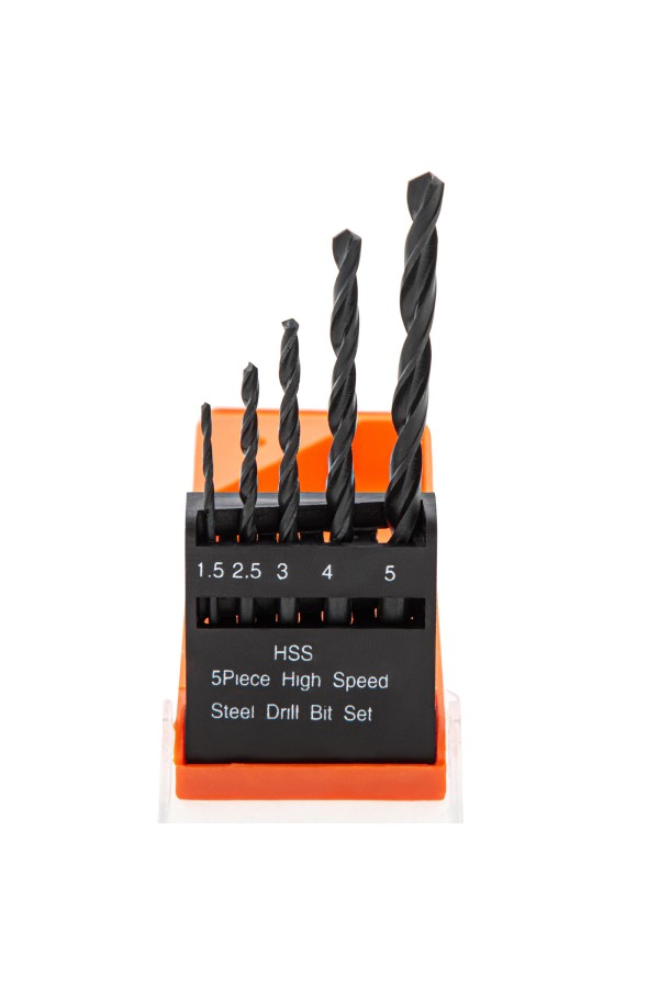Набор сверл по металлу, 1.5-2.5-3-4-5 мм, HSS, 5 шт, пластиковый бокс, цилиндрический хвостовик Sparta