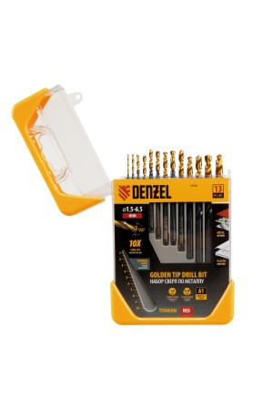 Набор сверл по металлу, 1,5-6,5 мм, HSS-Tin, Golden Tip, 13 шт Denzel