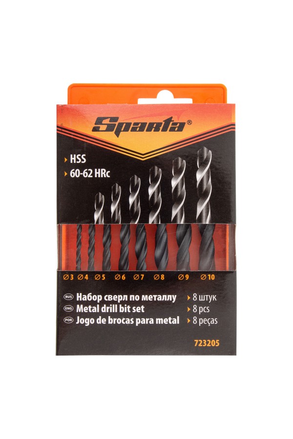 Набор сверл по металлу, 3-10 мм, (через 1 мм) HSS 8 шт, цилиндрический хвостовик Sparta