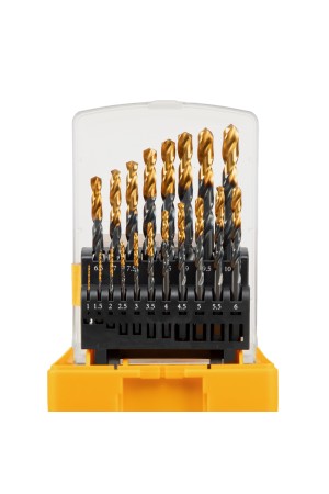 Набор сверл по металлу, 1-10 мм, HSS-Tin, Golden Tip, 19 шт Denzel