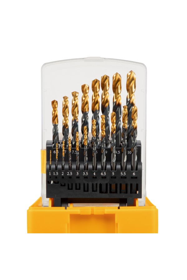 Набор сверл по металлу, 1-10 мм, HSS-Tin, Golden Tip, 19 шт Denzel