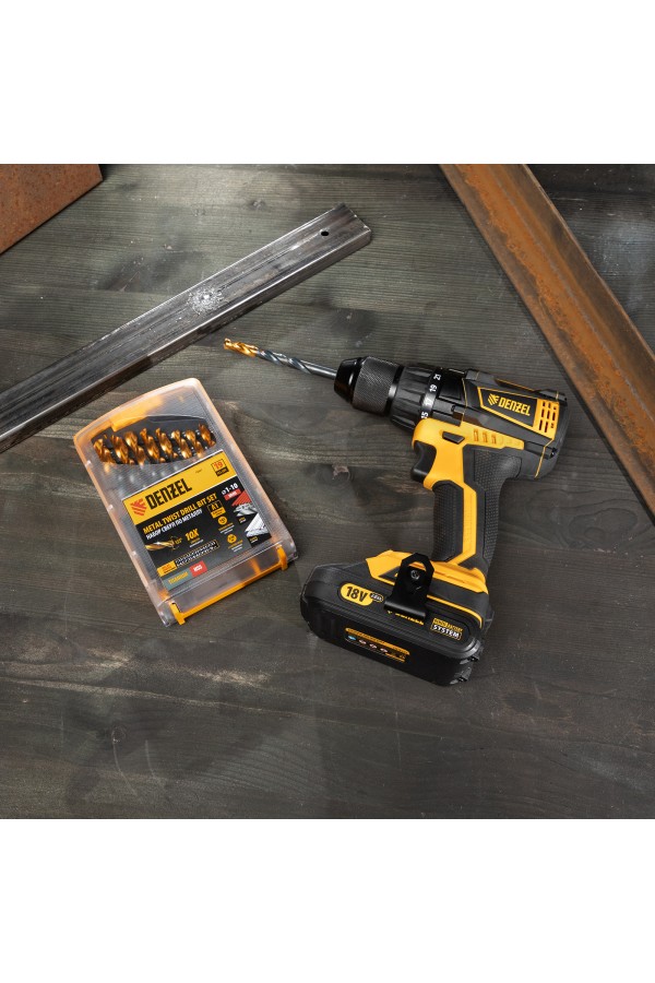 Набор сверл по металлу, 1-10 мм, HSS-Tin, Golden Tip, 19 шт Denzel