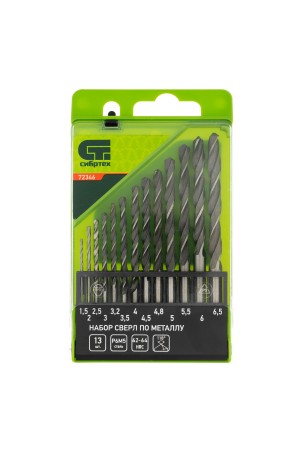 Набор сверл по металлу, 1.5-6.5 мм, 13 шт, Р6М5, пластиковый кейс, Сибртех