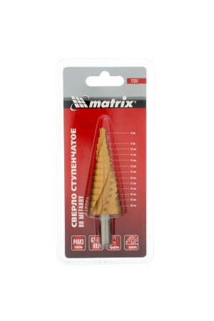 Сверло ступенчатое, 6-8-10-12-14-16-18-20-22-24-26-28-30 мм, HSS, спиральный профиль, трехгранный хвостовик Matrix