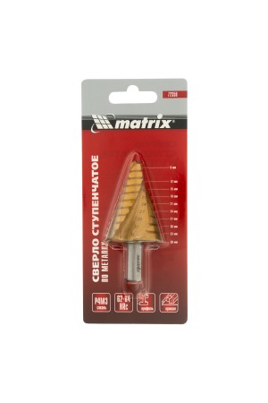 Сверло ступенчатое, 9-12-15-18-21-24-27-30-33-36 мм, HSS, спиральный профиль, трехгранный хвостовик Matrix