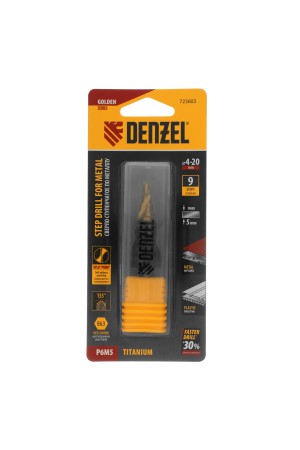 Сверло ступенчатое 4-6-8-10-12-14-16-18-20 мм, Р6М5, 6-гр. хвостовик Denzel