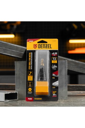 Сверло ступенчатое, 6-8-10-12-14-16-18-20-22-24-26-28-30мм, Р6М5, 6-гр. хвостовик Denzel