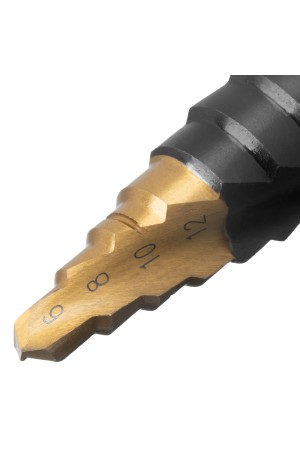 Сверло ступенчатое, 6-8-10-12-14-16-18-20-22-24-26-28-30мм, Р6М5, 6-гр. хвостовик Denzel