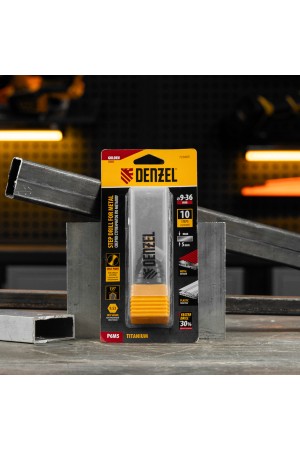 Сверло ступенчатое, 9-12-15-18-21-24-27-30-33-36 мм, Р6М5, 6-гр. хвостовик Denzel