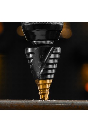 Сверло ступенчатое, 9-12-15-18-21-24-27-30-33-36 мм, Р6М5, 6-гр. хвостовик Denzel