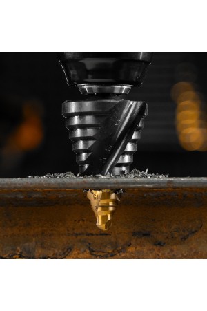 Сверло ступенчатое, 9-12-15-18-21-24-27-30-33-36 мм, Р6М5, 6-гр. хвостовик Denzel