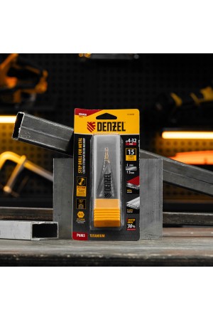 Сверло ступенчатое, 4-6-8-10-12-14-16-18-20-22-24-26-28-30-32 мм, Р6М5, 6-гр. хвостовик Denzel