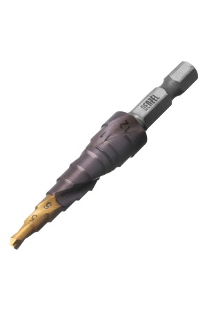 Сверло ступенчатое 4-5-6-7-8-9-10-11-12 мм, Р6М5К5, 6-гр. хвостовик Denzel