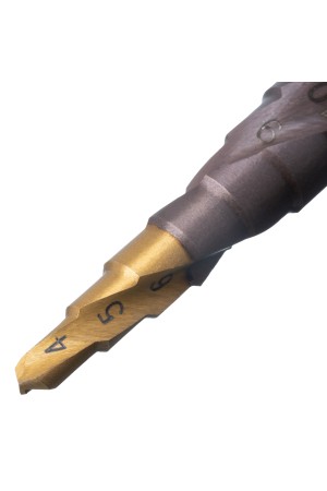 Сверло ступенчатое 4-5-6-7-8-9-10-11-12 мм, Р6М5К5, 6-гр. хвостовик Denzel