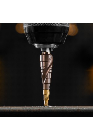 Сверло ступенчатое 4-5-6-7-8-9-10-11-12 мм, Р6М5К5, 6-гр. хвостовик Denzel