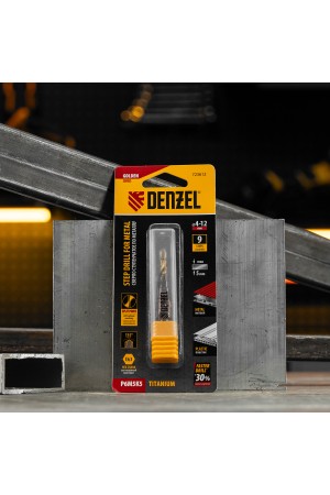 Сверло ступенчатое 4-5-6-7-8-9-10-11-12 мм, Р6М5К5, 6-гр. хвостовик Denzel