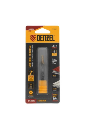 Сверло ступенчатое 4-5-6-7-8-9-10-11-12 мм, Р6М5К5, 6-гр. хвостовик Denzel