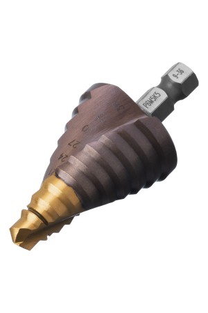 Сверло ступенчатое, 9-12-15-18-21-24-27-30-33-36 мм, Р6М5К5, 6-гр. хвостовик Denzel