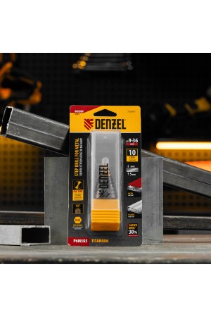 Сверло ступенчатое, 9-12-15-18-21-24-27-30-33-36 мм, Р6М5К5, 6-гр. хвостовик Denzel