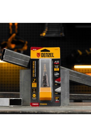 Сверло ступенчатое, 4-6-8-10-12-14-16-18-20-22-24-26-28-30-32 мм, Р6М5К5, 6-гр. хвостовик Denzel