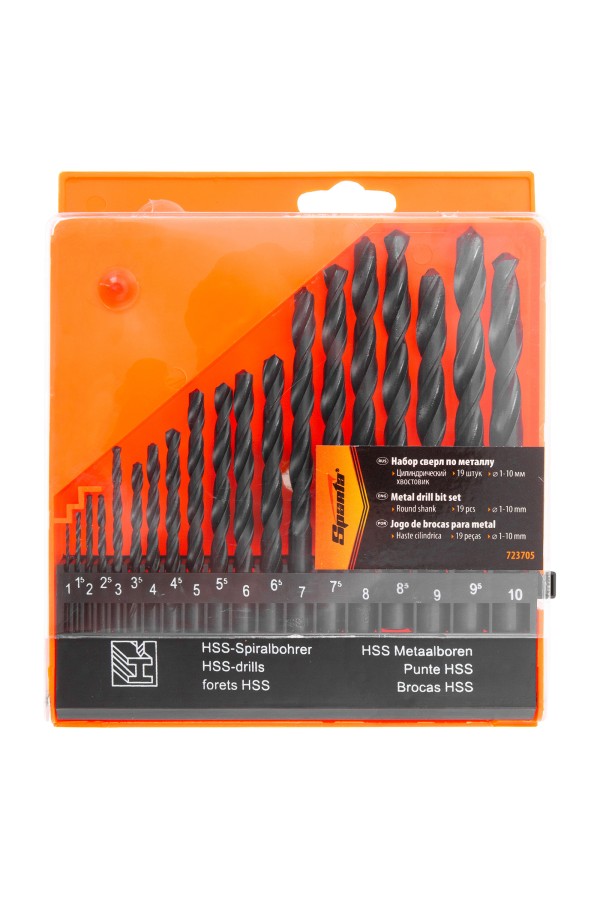 Набор сверл по металлу, 1-10 мм, (через 0.5 мм) HSS 19 шт, пластиковый бокс, цилиндрический хвостовиковик Sparta
