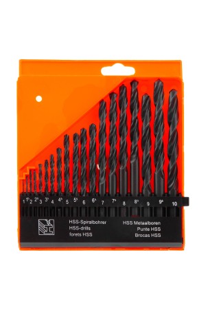 Набор сверл по металлу, 1-10 мм, (через 0.5 мм), HSS, 19 шт, пластиковый бокс, цилиндрический хвостовиковик Sparta