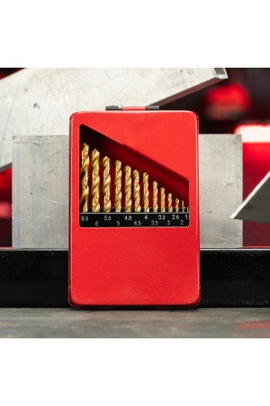 Набор нитридтитан. сверл по металлу, 1.5-6.5 мм (через 0.5 мм+3.2мм 4.8 мм), НSS, 13 шт Matrix