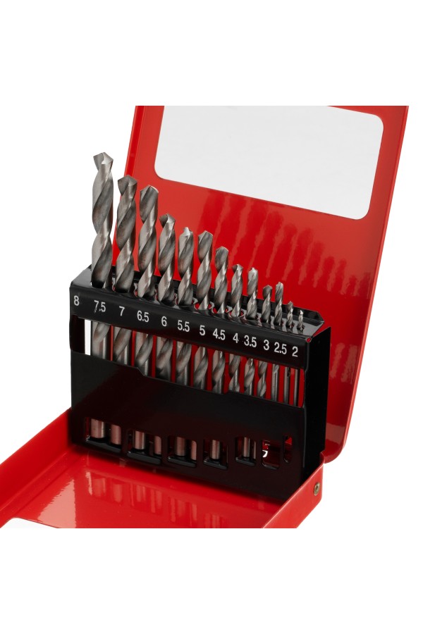 Набор сверл по металлу, 2-8 мм (через 0.5 мм) HSS 13 шт, металлическая коробка, цилиндрический хвостовик Matrix