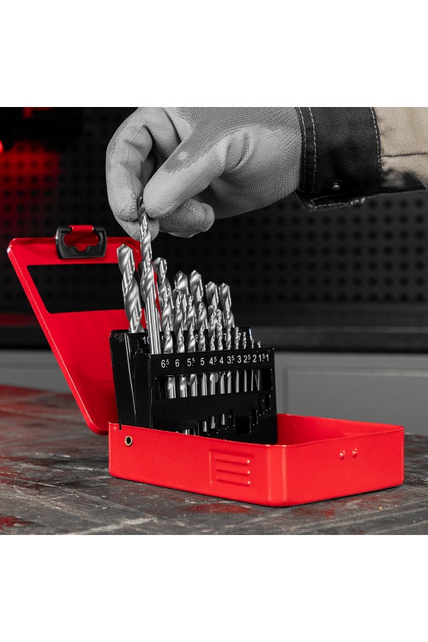 Набор сверл по металлу, 1-10 мм (через 0.5 мм) HSS 19 шт, металлическая коробка, цилиндрический хвостовик Matrix