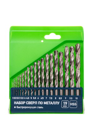 Набор сверл по металлу, 1-10 мм, (через 0.5 мм), HSS, 19 шт, пластиковая коробка, цилиндрический хвостовик Сибртех