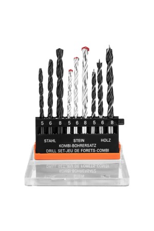Набор сверл по бетону 5-6-8 мм, металлу 5-6-8 мм, дереву 5-6-8 мм, 9 шт, цилиндрический хвостовик Sparta
