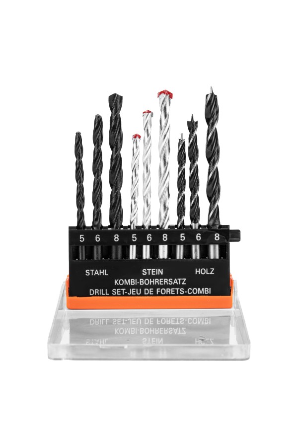 Набор сверл по бетону 5-6-8 мм, металлу 5-6-8 мм, дереву 5-6-8 мм, 9 шт, цилиндрический хвостовик Sparta
