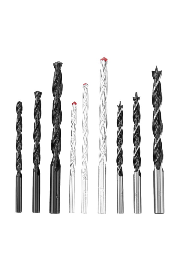Набор сверл по бетону 5-6-8 мм, металлу 5-6-8 мм, дереву 5-6-8 мм, 9 шт, цилиндрический хвостовик Sparta