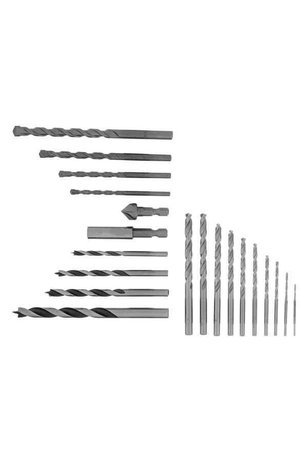 Набор сверл комбинированный, сверла по металлу 1-6 мм, бетону 4-8 мм, дереву 4-8 мм, биты 10 шт, адаптер, зенковка, 31 предмет Pro Matrix