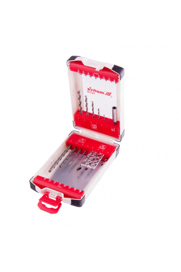 Набор сверл комбинированный, сверла по металлу 1-6 мм, бетону 4-8 мм, дереву 3-6 мм, биты 16 шт, адаптер, 32 предмета Pro Matrix