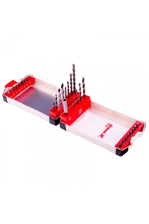 Набор сверл комбинированный, сверла по металлу 1-6 мм, бетону 4-8 мм, дереву 3-6 мм, биты 16 шт, адаптер, 32 предмета Pro Matrix