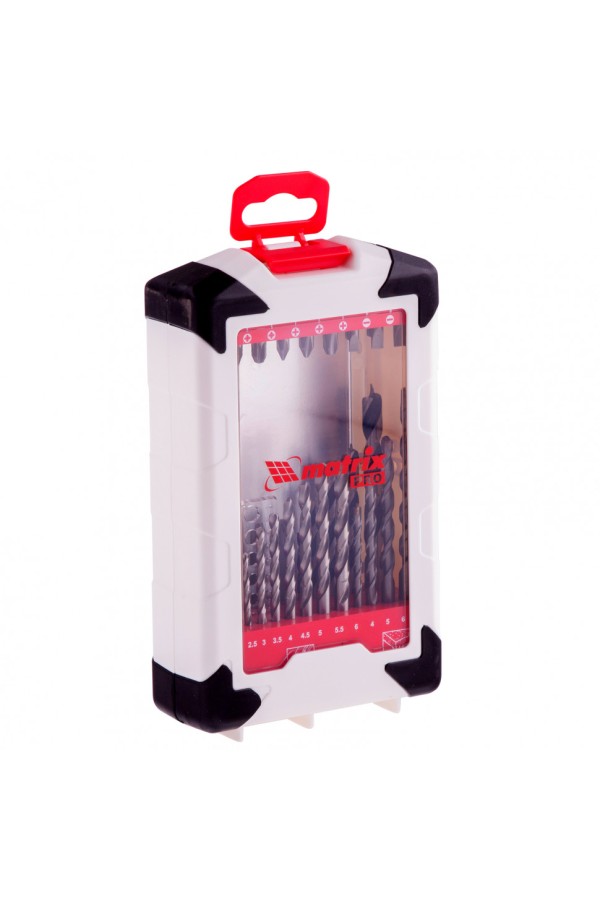 Набор сверл комбинированный, сверла по металлу 1-6 мм, бетону 4-8 мм, дереву 3-8 мм, биты 22 шт, адаптер, 44 предмета, Pro Matrix