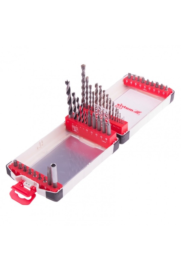 Набор сверл комбинированный, сверла по металлу 1-6 мм, бетону 4-8 мм, дереву 3-8 мм, биты 22 шт, адаптер, 44 предмета, Pro Matrix