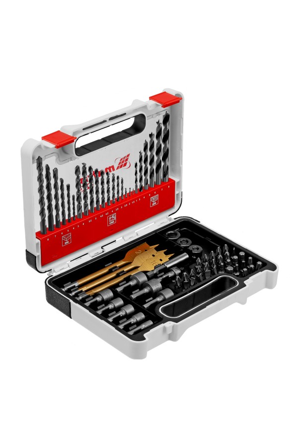 Набор сверл комбинированный, сверла по металлу 1-6 мм, бетону 3-8 мм, дереву 3-8 мм, перовые 16,20,22 мм, биты 30 шт, адаптер, головки 8 шт, 71 предмет Pro Matrix