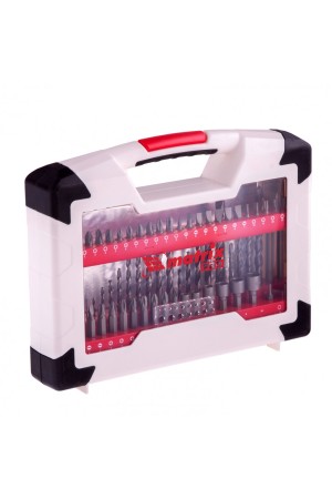 Набор сверл комбинированный, сверла по металлу 1-6 мм, бетону 4-8 мм, дереву 3-8 мм, перовые 16,22 мм, биты 44 шт, адаптер, головки 6 шт, 75 предметов Pro Matrix