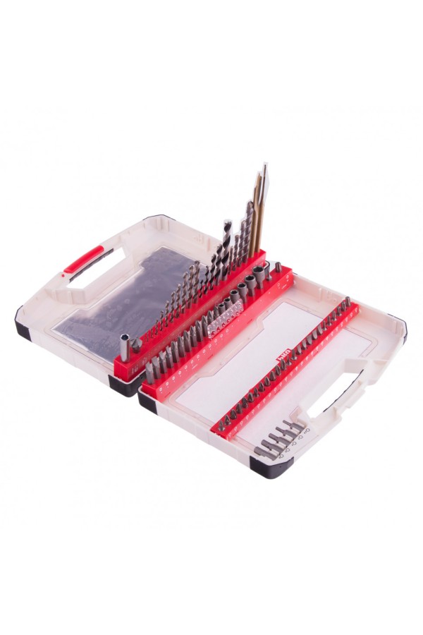 Набор сверл комбинированный, сверла по металлу 1-6 мм, бетону 4-8 мм, дереву 3-8 мм, перовые 16,22 мм, биты 44 шт, адаптер, головки 6 шт, 75 предметов Pro Matrix