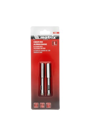 Сверло алмазное по керамограниту, 8 х 67 мм, трехгранный хвостовик, 2 шт Matrix