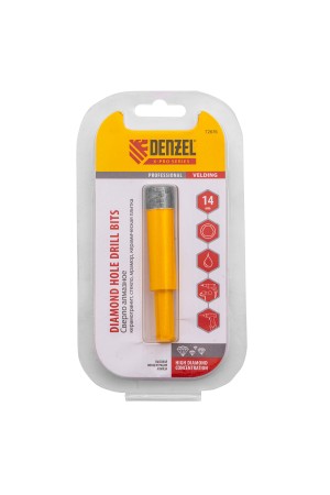 Сверло алмазное по керамограниту, 14 мм, мокрая резка, трехгранный хвостовик Denzel
